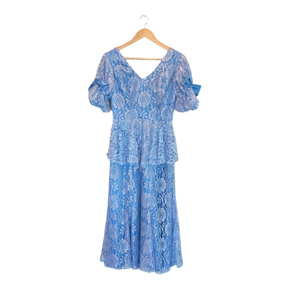 Vintage 90s Blue Lace Peplum Dress. - Picture 1 of 4